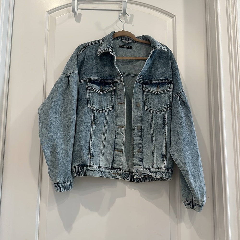Volume real high balloon sleeve denim jacket by Nasty gal Vintage look blue 36